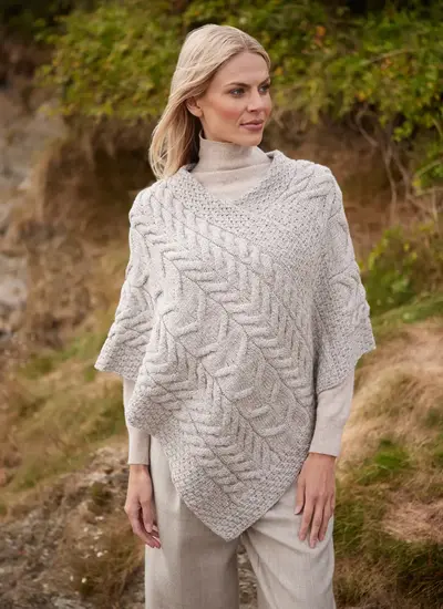 Supersoft Merino Wool Cable Poncho